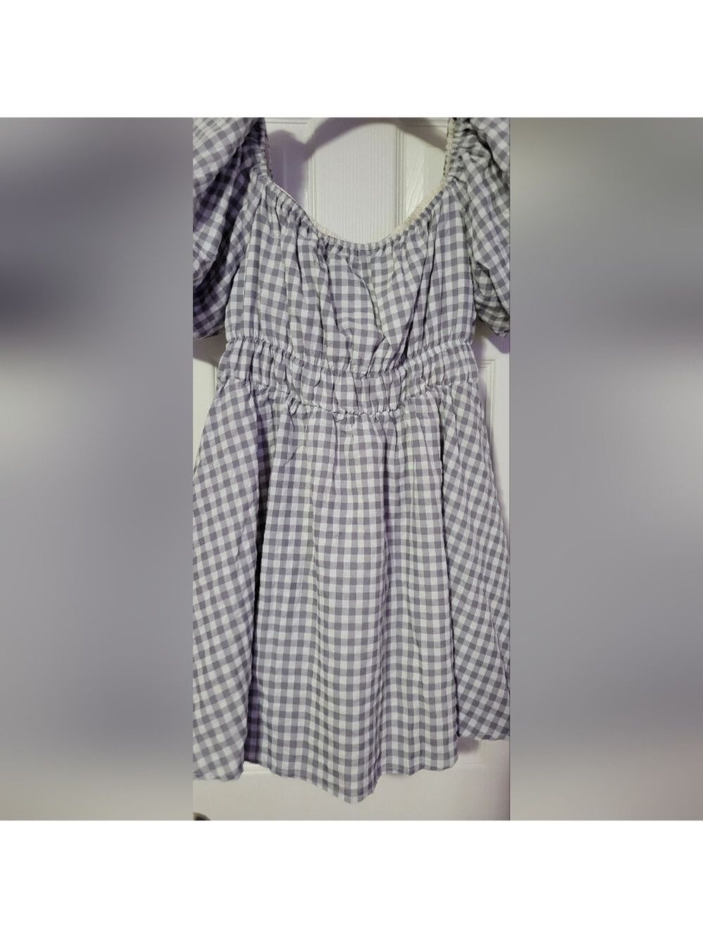 MIMOSA | Gingham Dress | Gray and White | Size M - Picture 5 of 9